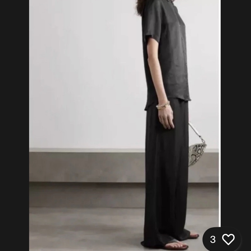 Anine Bing Carla Pleated Twill Wide Leg Trousers Pants Linen Blend Black Size 34 - Picture 4 of 13